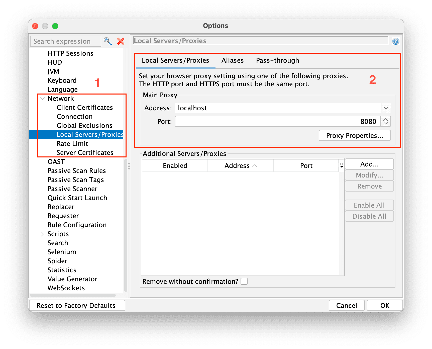 ZAP Proxy Settings